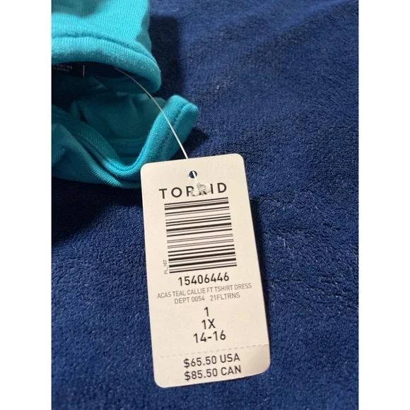 Torrid Teal T-Shirt Off-The-Shoulder Dress NWT SZ 1 (14/16) - Picture 6 of 12